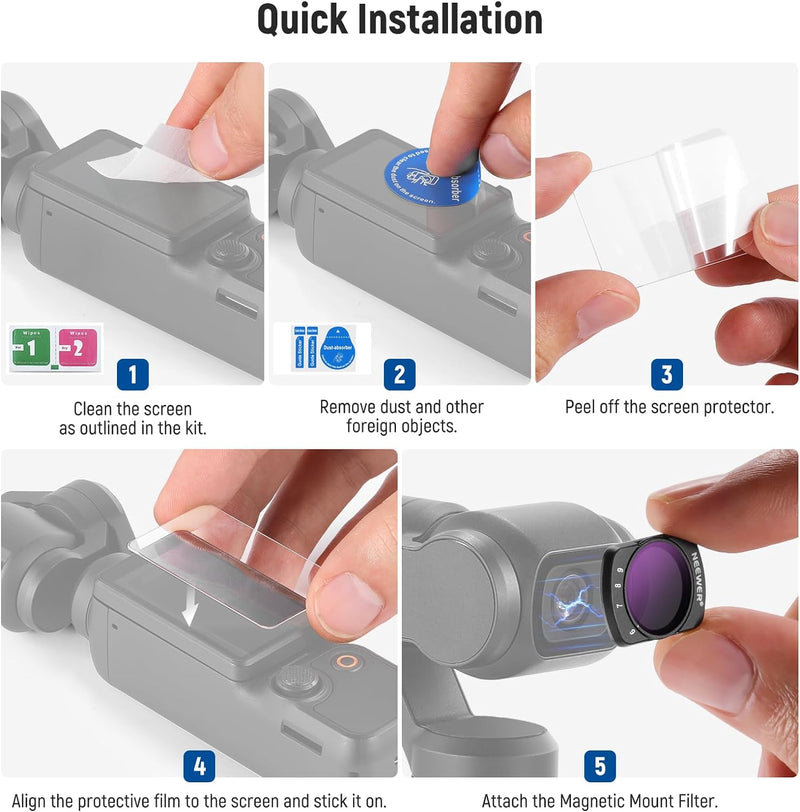 Neewer Variables ND2-ND32 & ND64-ND512 Kit kompatibel mit DJI Osmo Pocket 3 Creator Combo Zubehör, L