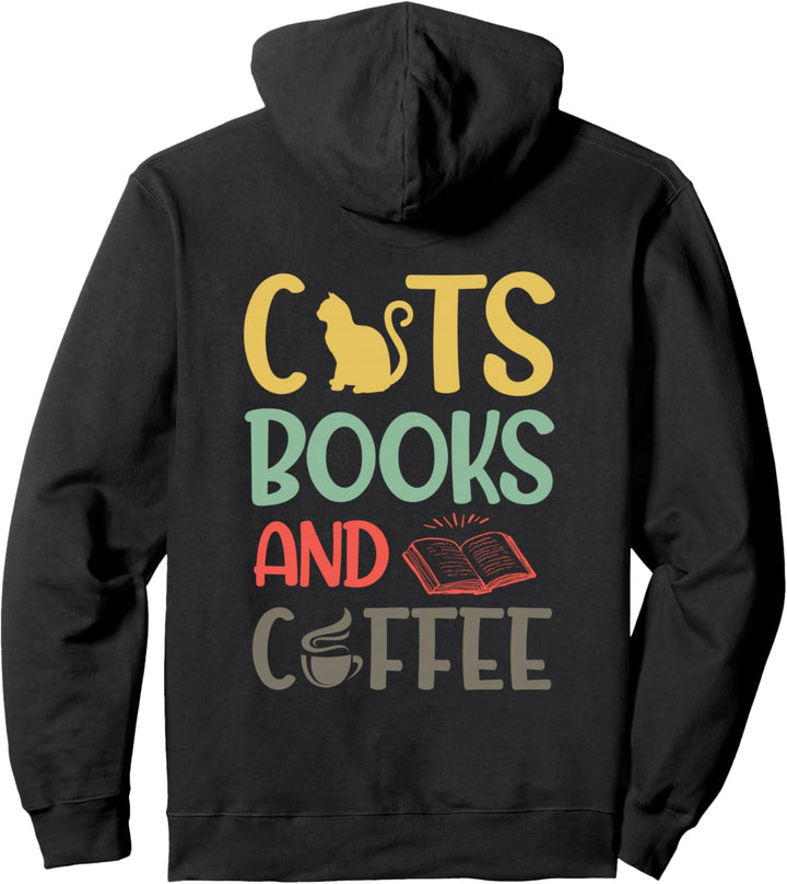 Backprint Cats books and coffee Katzen Bücher und Kaffee Pullover Hoodie