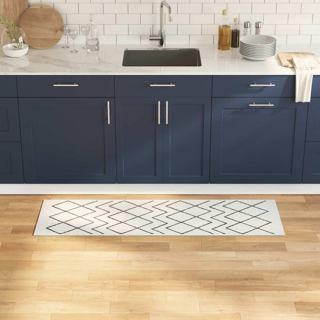 vidaXL Küchen Teppich Weiss 150 x 45 cm Samt, Eleganter Samt-Rechteck-Küchenläufer, weicher Belag, s