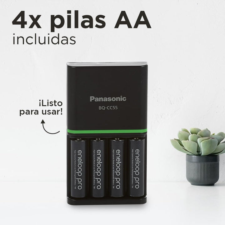 Panasonic eneloop SmartPlus Ladegerät für 1–4 AA/AAA NI-MH-Akkus & c eneloop pro AA/Mignon, 4er-Pack