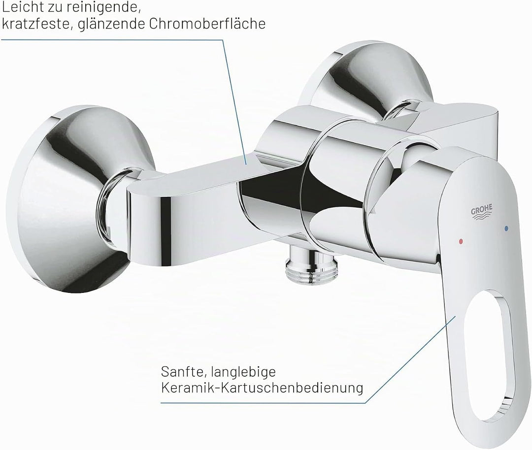 GROHE BauLoop - Einhand-Brausebatterie (langlebige Oberfläche, Wandmontage, S-Anschlüsse), chrom, 23