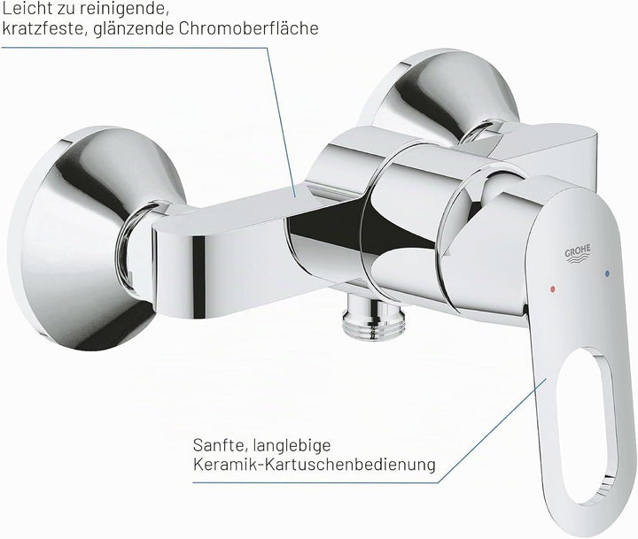 GROHE BauLoop - Einhand-Brausebatterie (langlebige Oberfläche, Wandmontage, S-Anschlüsse), chrom, 23