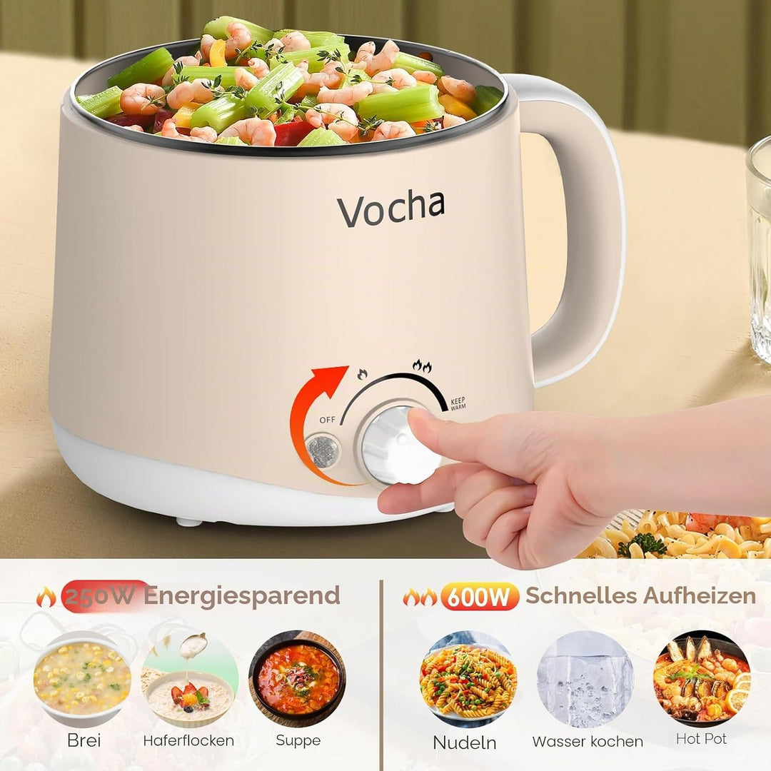 Vocha Elektrischer Hot Pot mit Warmhaltefunktion, 1.6L Antihaft-Elektrische Pfanne, Tragbarer Reisek