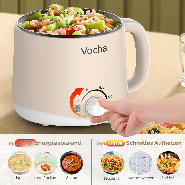Vocha Elektrischer Hot Pot mit Warmhaltefunktion, 1.6L Antihaft-Elektrische Pfanne, Tragbarer Reisek