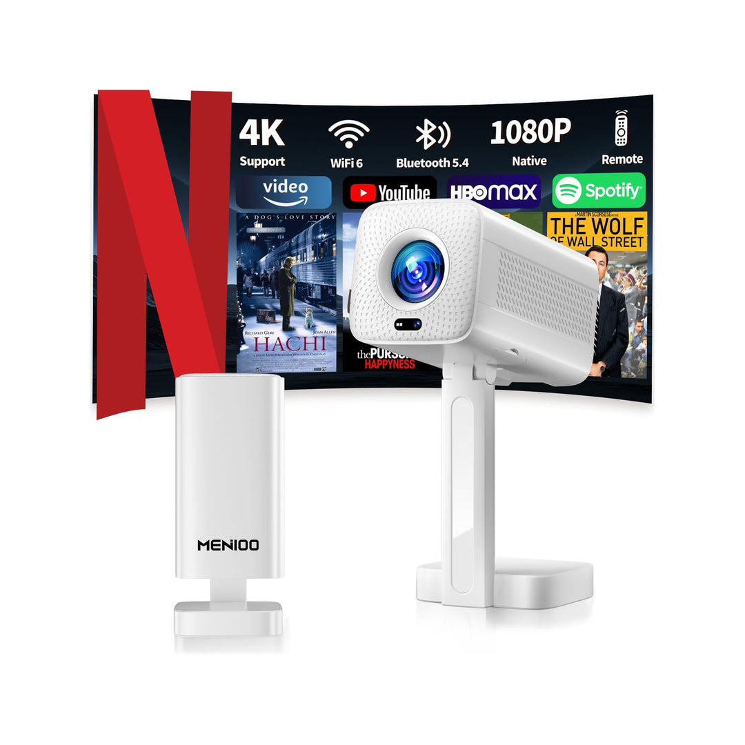 Mini Beamer Unterstützt 4K Full HD 1080P, Smart Beamer mit Auto Fokus & Keystone und 90° Drehbarkeit