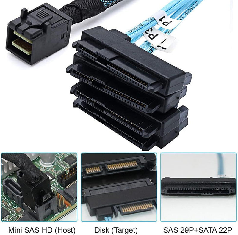 xiwai Internes Mini SAS SFF-8643 Host auf 4 SAS 29-Pin SFF-8482 Target Disk 6 Gbit/s Data Server Rai