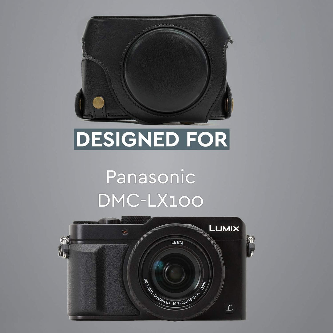 MegaGear Panasonic Lumix DMC-LX100 Ever Ready Leder Kamera-Case mit Trageriemen und Batteriezugang s