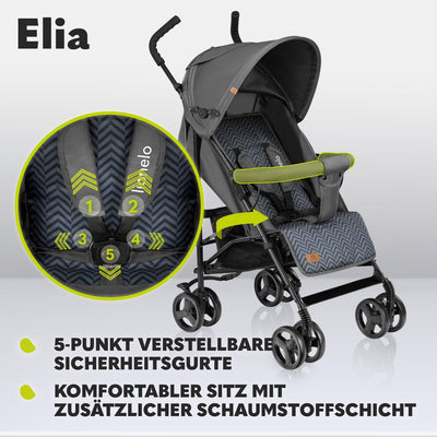 LIONELO Elia Buggy klein zusammenklappbar Kinderwagen bis 15 kg, Rücken und Fussstützenverstellung H