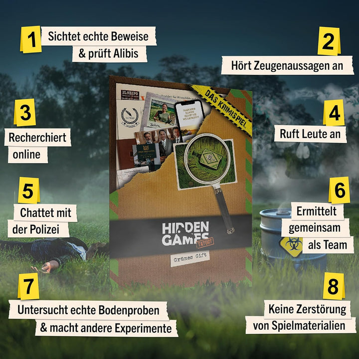 Hidden Games Tatort - Grünes Gift, Cold Case Fallakte, Detektivspiel für zu Hause, Krimispiele ab 14