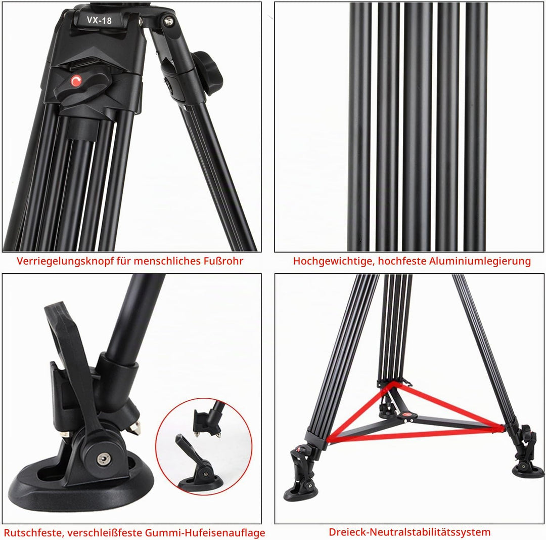 VILTROX VX-18M 188cm / 74 Zoll Panorama Kamera Dreibein Stative mit Fluid Drag Kopf für DSLR Kamera