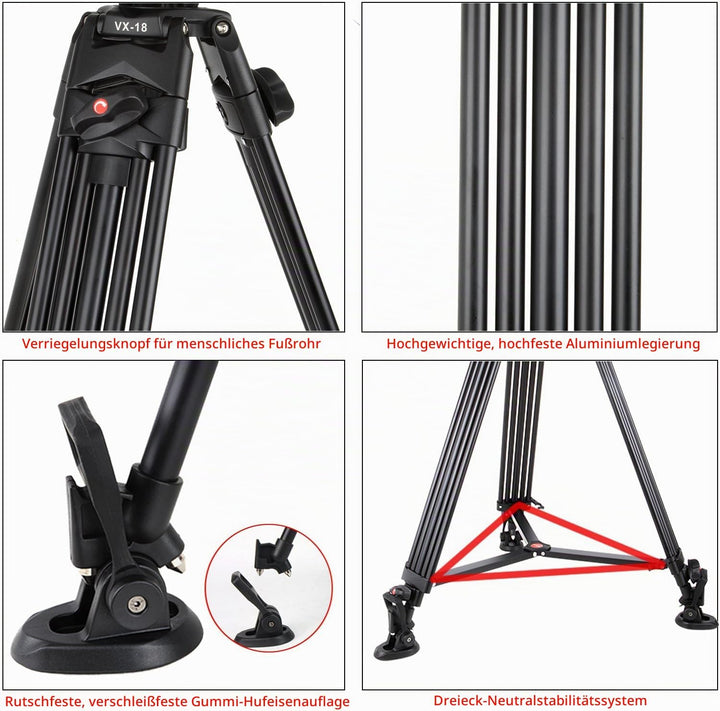 VILTROX VX-18M 188cm / 74 Zoll Panorama Kamera Dreibein Stative mit Fluid Drag Kopf für DSLR Kamera