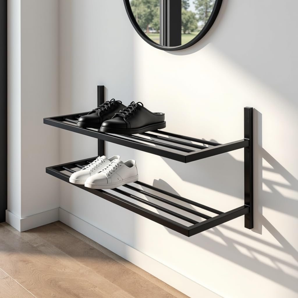 Schuhregal Metall - Schuhregal Hängend - 50 x 33 x 31 cm - mit 2 Ablagen, Wandmontage - Schuh Organi