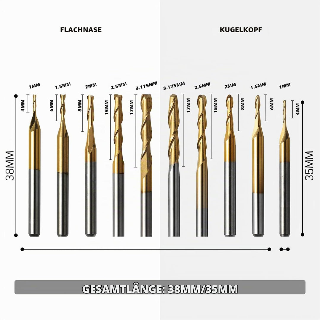 Genmitsu 50 Stück Hartmetall CNC Fräser-Satz, 1/8 Zoll Schaft 2-Flute Schaftfräser, Kugelfräser &amp; Sp