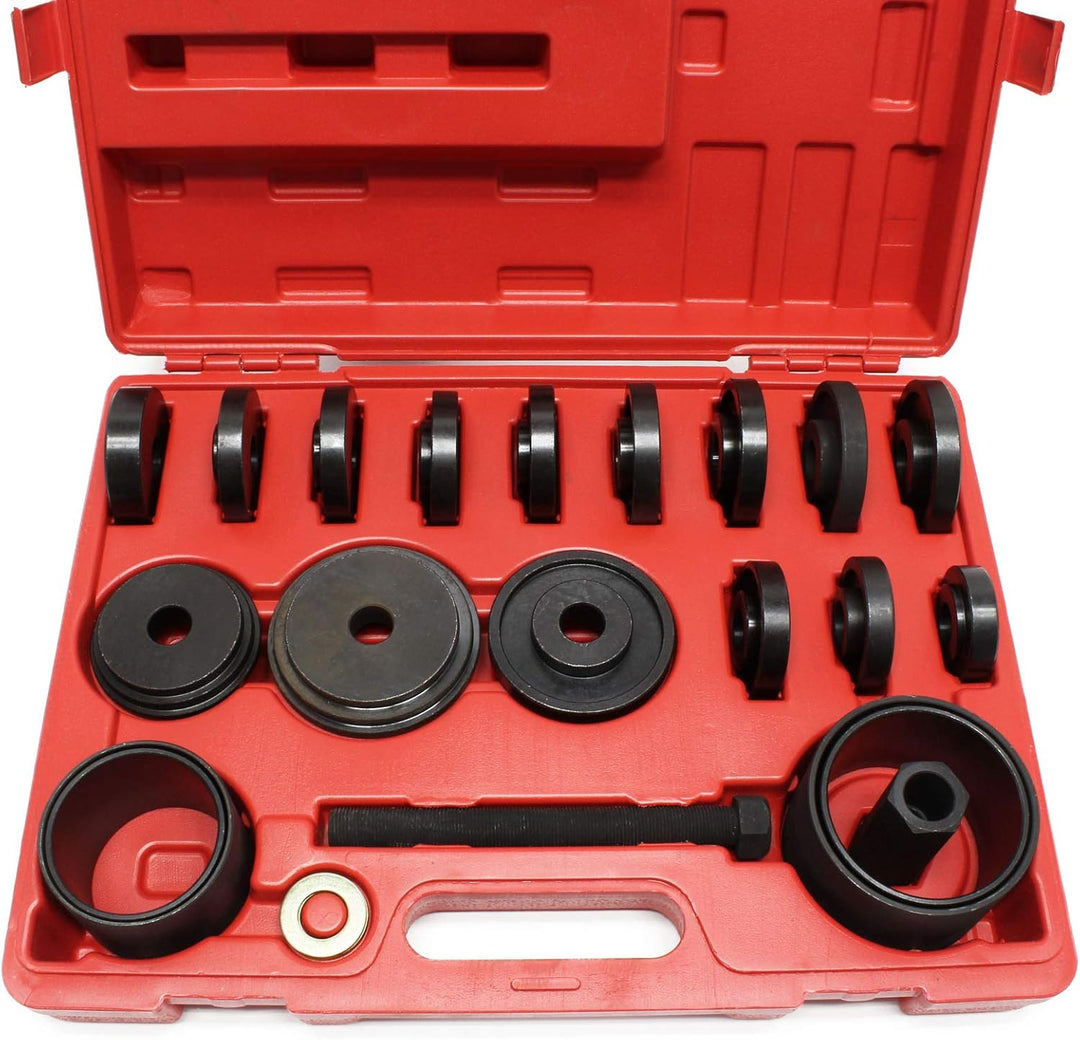 Wiltec Radlager Werkzeug Satz 24 teilig, Druckplatten 55-88 mm, Abziehglocken, Gewindespindel, Radla