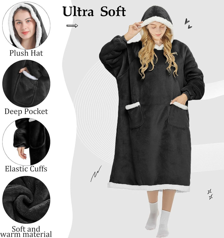 FEELJAM Decke mit Ärmeln und Kapuze, Hoodie Decke Erwachsenen-Ärmeldecke, Weich Warm Kuscheldecke mi