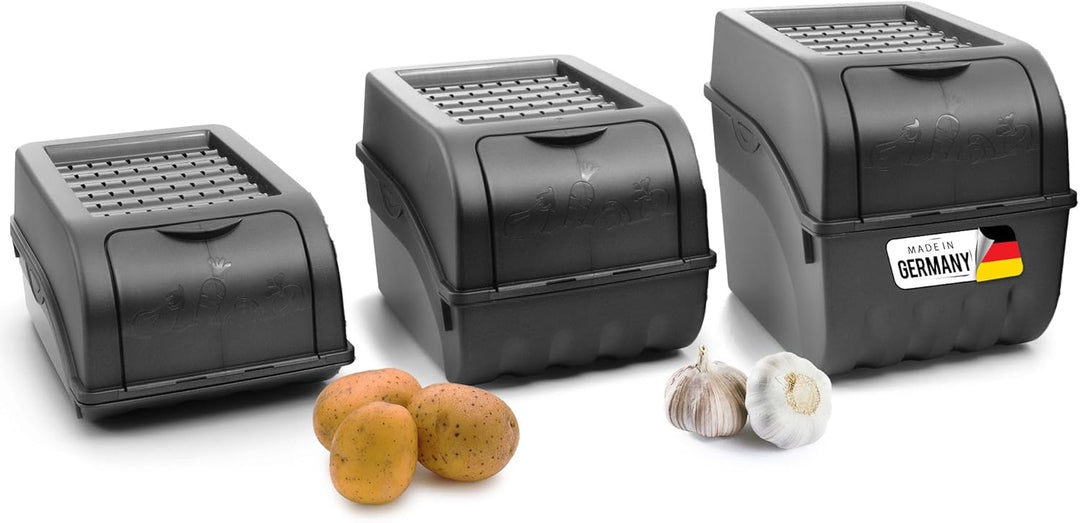 Novaliv Kartoffel Aufbewahrungsboxen Set | 3,5L + 5L + 9L | ANTHRAZIT GRAU | Kartoffelboxen | Gemüse
