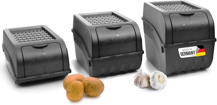 Novaliv Kartoffel Aufbewahrungsboxen Set | 3,5L + 5L + 9L | ANTHRAZIT GRAU | Kartoffelboxen | Gemüse