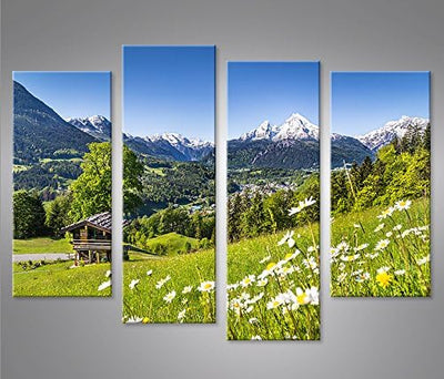 islandburner Bild Bilder auf Leinwand Alpenwiese Alpen Bayern 4er XXL Poster Leinwandbild Wandbild D