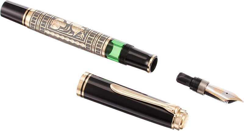 Pelikan Füllhalter Toledo 900, Schwarz, Feder F (fein), hochwertiger Kolbenfüller im Geschenk-Etui,