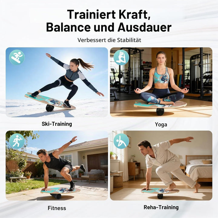 Balance Board 75x28cm 15mm Dickes, Tragfähigkeit 150Kg Holz Balanceboard Erwachsene Kinder mit Rolle