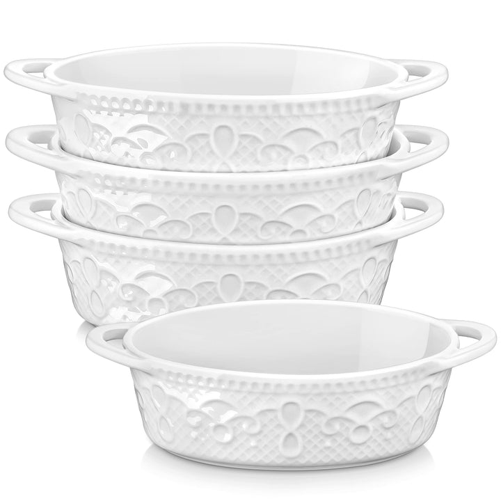 MALACASA, Serie Bake, 4 Stück Auflaufformen, oval, klein, weiss, 18 x 10 x 4,5 cm, 310 ml, Minitelle