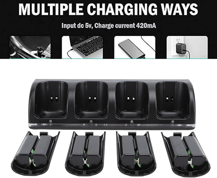 Fernbedienungs-Ladegerät, 4-in-1-Ladestation mit 4 Wiederaufladbaren 2800-mAh-Batterien, mit LED-Anz