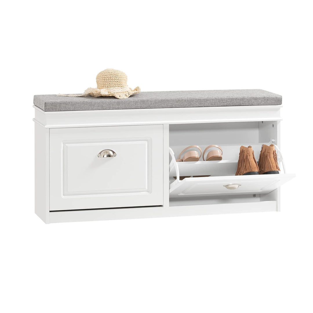 SoBuy Schuhbank mit Sitzfläche Sitzbank mit Stauraum und 2 Klappen, schmaler Schuhschrank mit Sitzba
