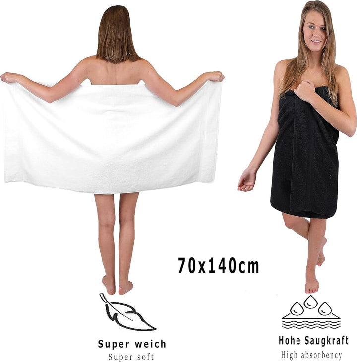 Betz 6-TLG. Handtuch-Set Premium 100% Baumwolle 2 Duschtücher 4 Handtücher Farbe weiss und schwarz