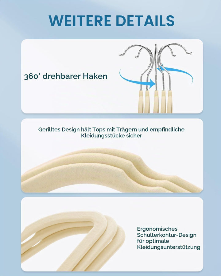 HOUSE DAY Kleiderbügel Samt 20 Stück, Kleiderbügel Platzsparend Filz Bügel - Rutschfester, Premium A