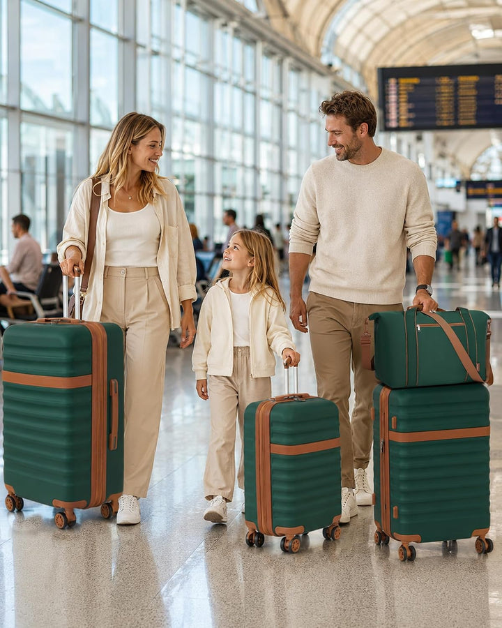 KONO Koffer 5er Set Hartschalenkoffer ABS+PC, Handgepäck/Mittel/Gross Reisekoffer mit TSA Schloss, E