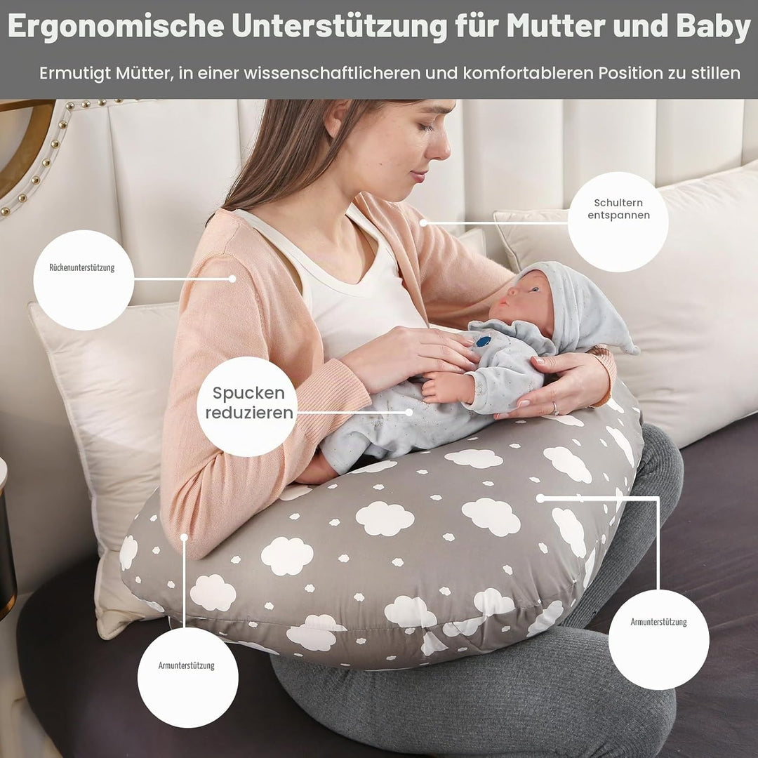 Stillkissen, Stillkissen Stützkissen für Mutter und Baby, Pregnancy Pillow mit 100% Baumwollbezug, V