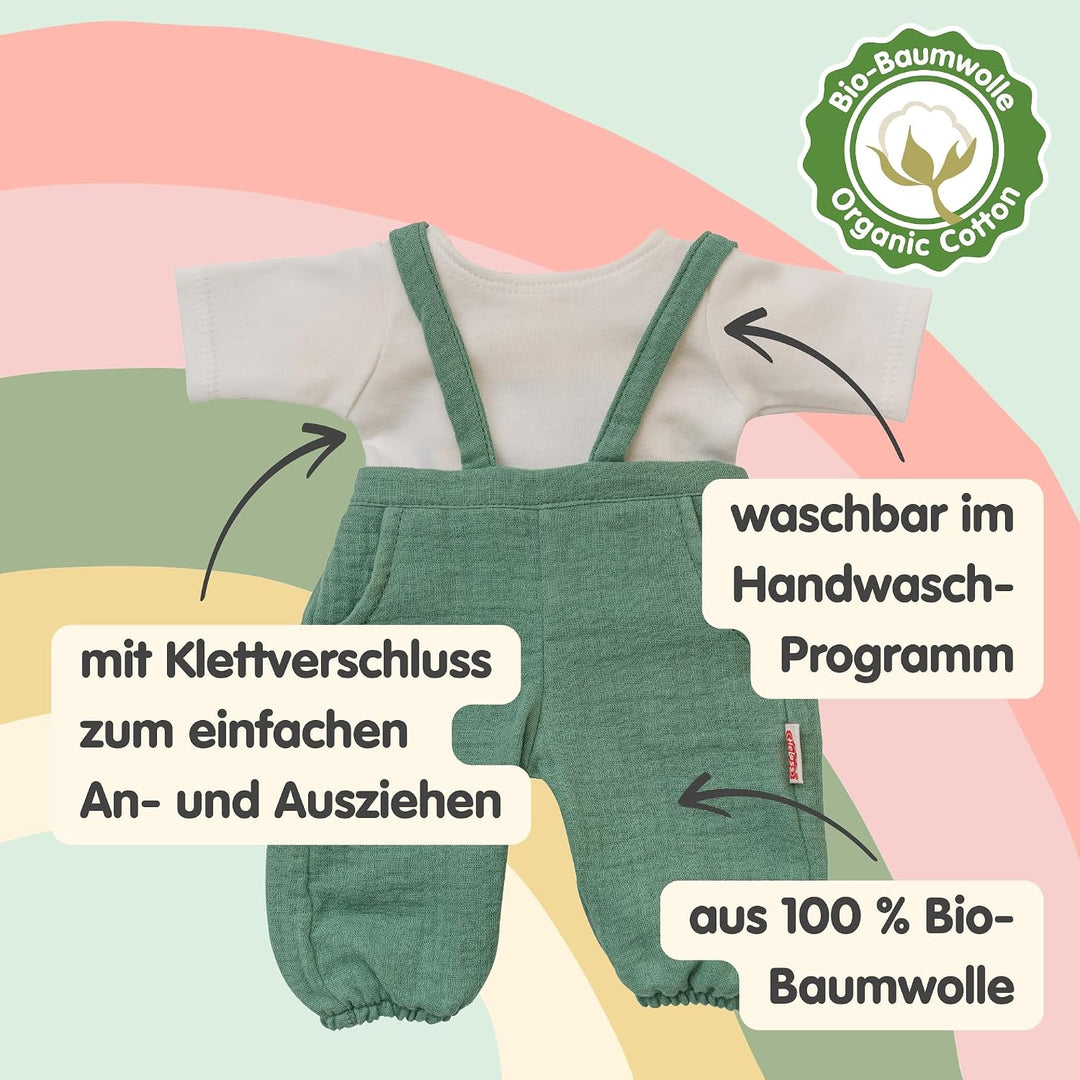 Heless 54021 - Jungen Babypuppe Gordi von Paola Reina, mit Musselin-Latzhose in Salbeigrün und einem
