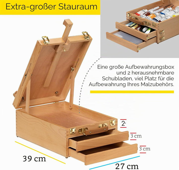 MEEDEN Schreibtisch Skizzenkasten Kunststaffelei – Multifunktionale, Verstellbare Skizzenbox aus Buc