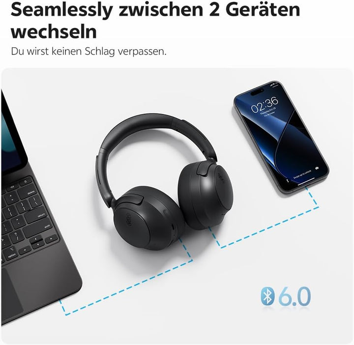QCY H3S Over Ear Bluetooth Kopfhörer,Hybrid Aktive Noise Cancelling,Hi-Res Audio,LDAC,ultraleichtem