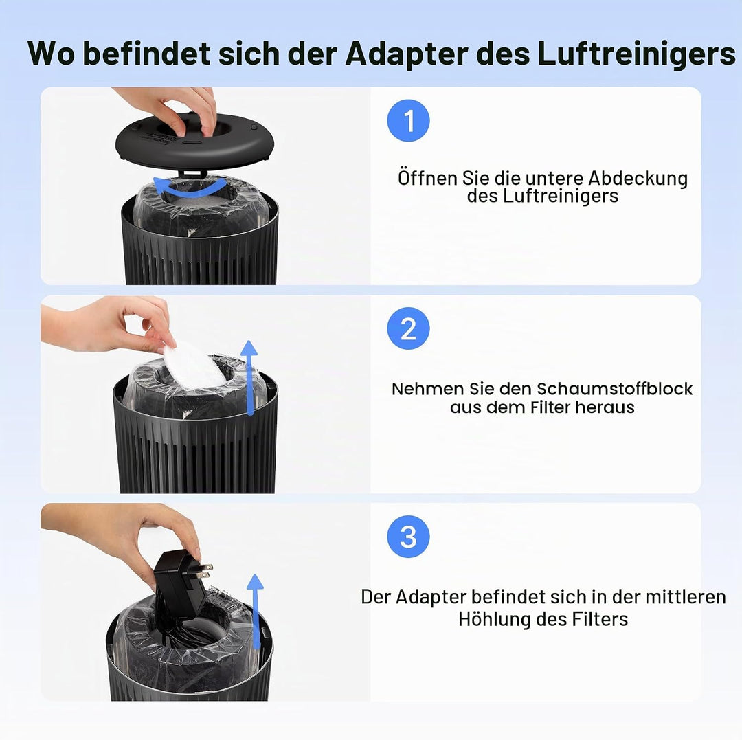 MERONTE Luftreiniger Schlafzimmer allergischer Luftreiniger,Matt schwarz | Air Purifier für Zuhause,