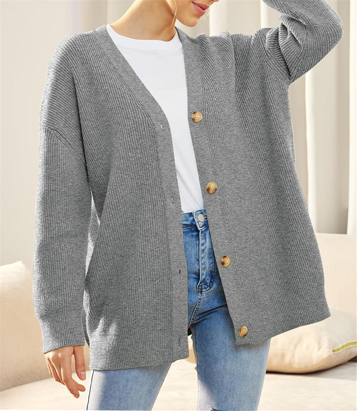 MorFansi Damen Strickjacke Strick Outwear V-Ausschnitt Vorne Offen Leicht Lockere Pullover mit Knöpf