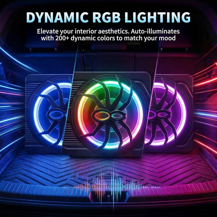 Aktiv Subwoofer für Auto, 800W Ultradünner 10 Zoll Subwoofer mit integriertem Verstärker, Tiefpassfi