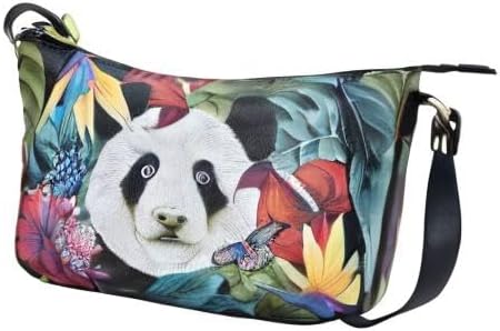 Anuschka Handbemalte Hobo Schultertasche aus Echtleder Happy Panda, Happy Panda