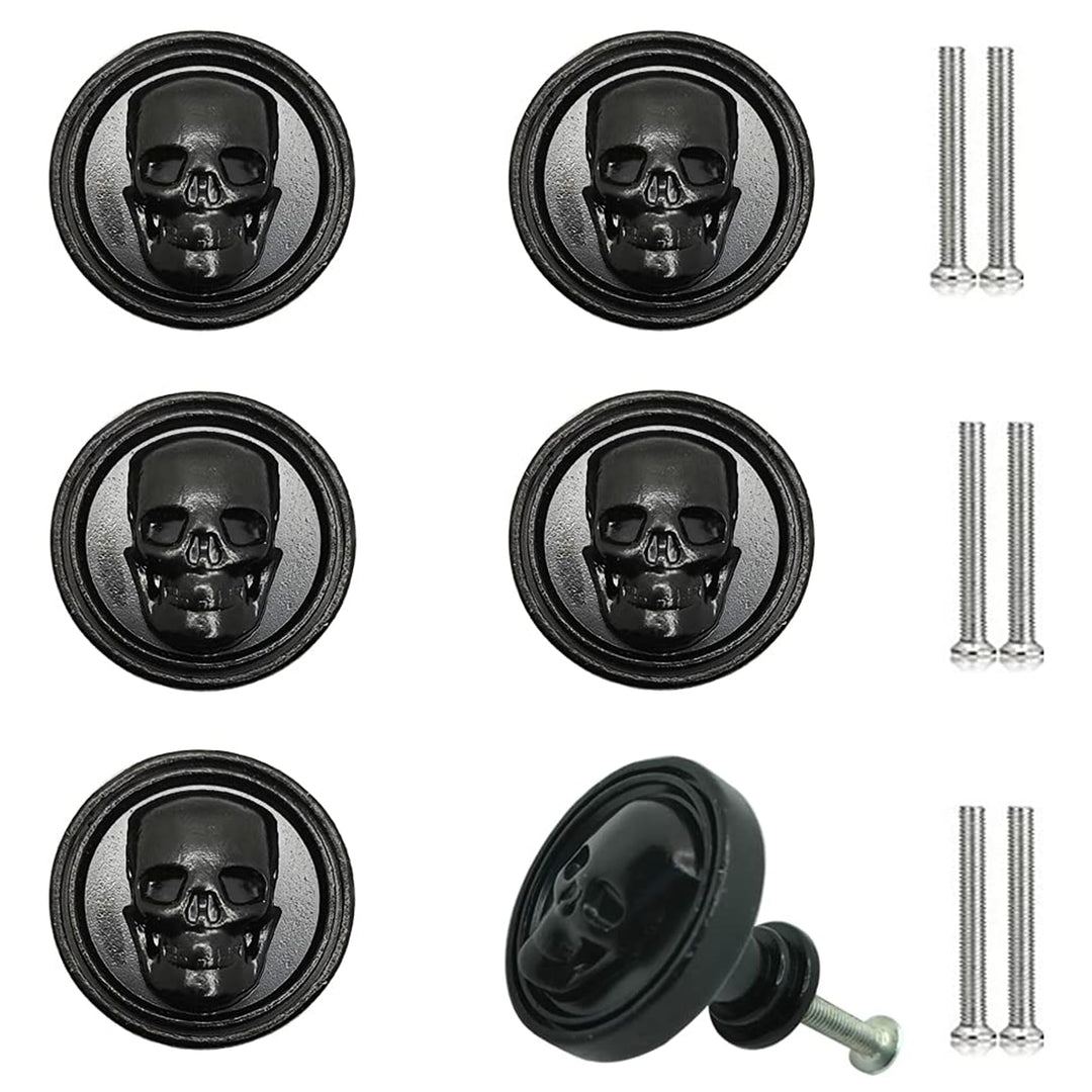JfwuHap Vivicap Totenkopf-Knäufe, 6 kreative Totenkopf-Knöpfe, Schrankknauf, solide Metallbasis, Möb