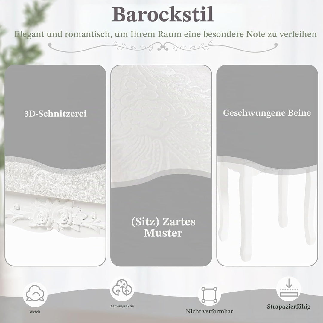 WOLTU MB6015cm Schminkhocker, Sitzhocker, Hocker Landhaus Hocker, Polsterhocker, MDF Holz, Weiss lac