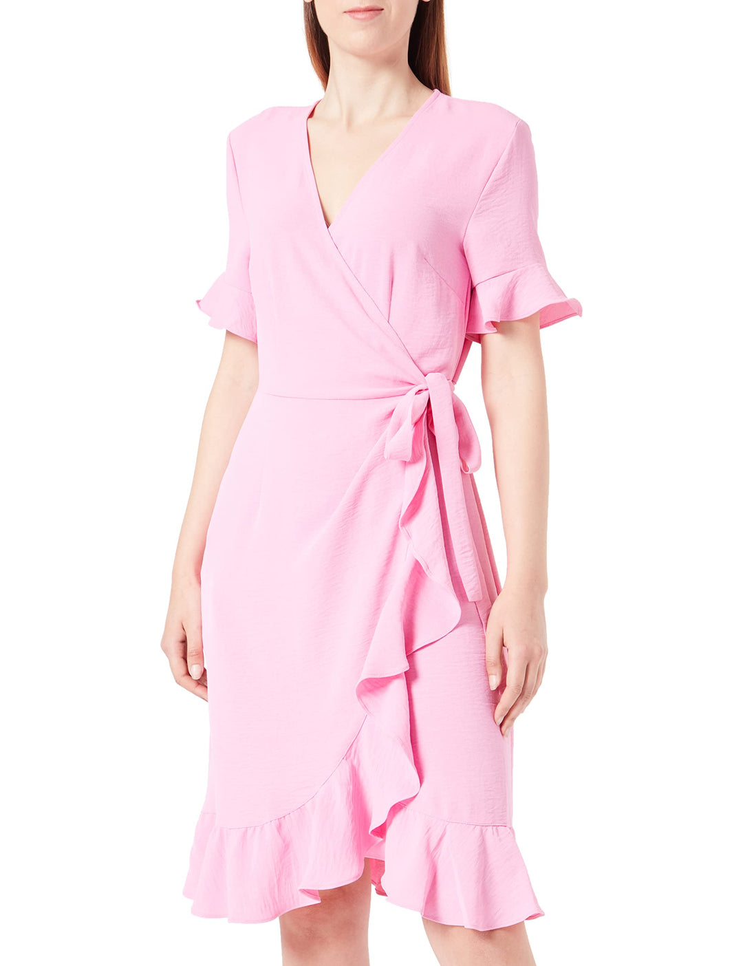 PIECES Damen Onlmette S/S Wrap Frill Dress Wvn Cs XS Fuchsia Pink, XS Fuchsia Pink