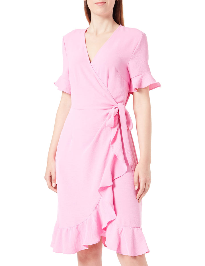 PIECES Damen Onlmette S/S Wrap Frill Dress Wvn Cs XS Fuchsia Pink, XS Fuchsia Pink