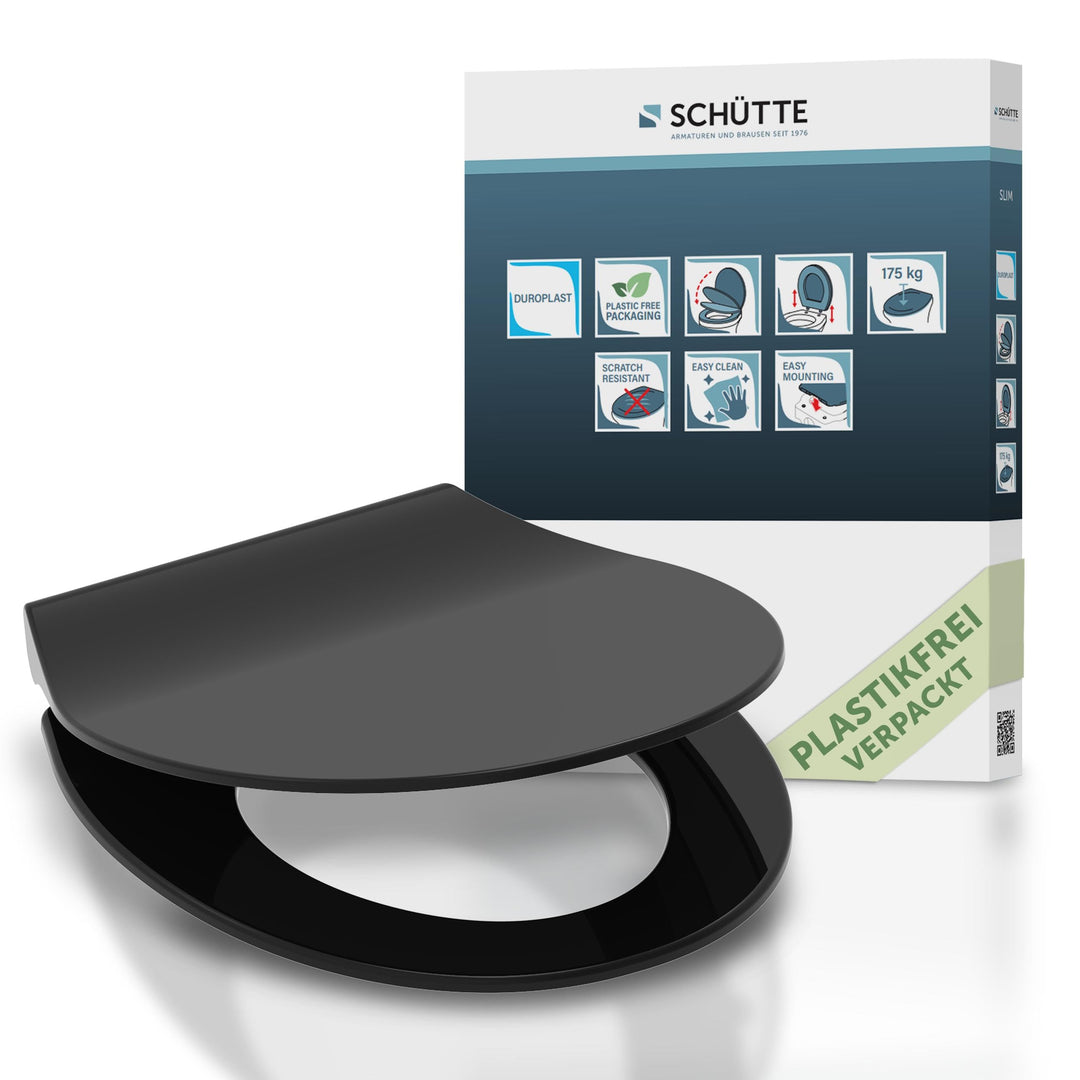 SCHÜTTE SLIM WC-Sitz | Duroplast Toilettensitz mit Absenkautomatik | Toilettendeckel mit Schnellvers