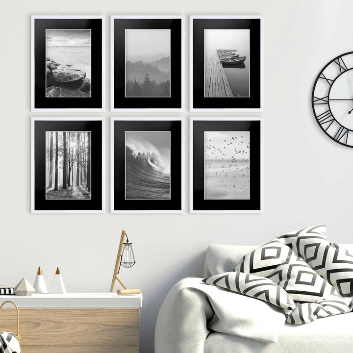 PHOTOLINI Passepartout 30x40 aussen für 20x30 innen, 25x säurefrei 1,5 mm Passepartout Karton Schwar