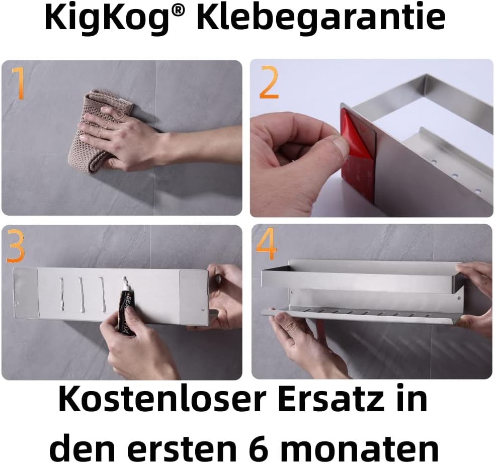 Duschablage ohne Bohren Gebürstetes Nickel, Duschregal Wandmontage Edelstahl SUS304 Rostfreier Dusch