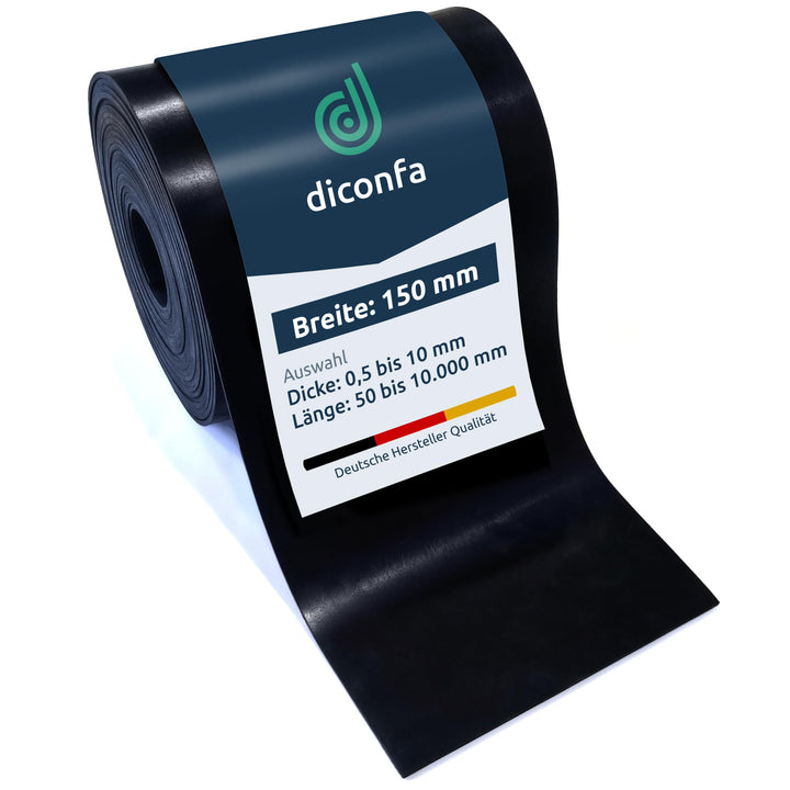 diconfa Gummistreifen SBR 150mm 15cm 0,15m BREIT, 10000mm LANG, 0,5mm STARK | WÄHLEN: DICKE 0,5 bis