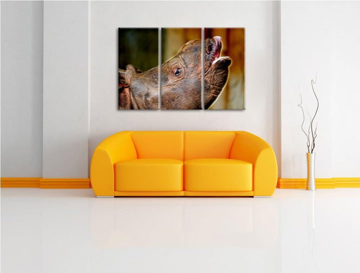 kleines Nashorn Spezial 3-Teiler Leinwandbild 120x80 Bild auf Leinwand, XXL riesige Bilder fertig ge