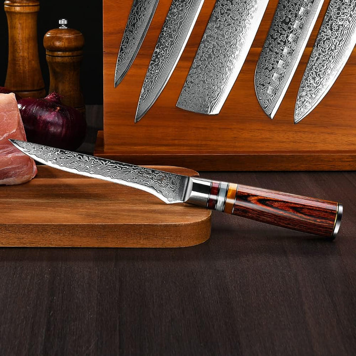 FANTECK Ausbeinmesser Damast, 14cm Fisch Filetiermesser Küchenmesser Profi Messer aus VG-10 67 Lagen