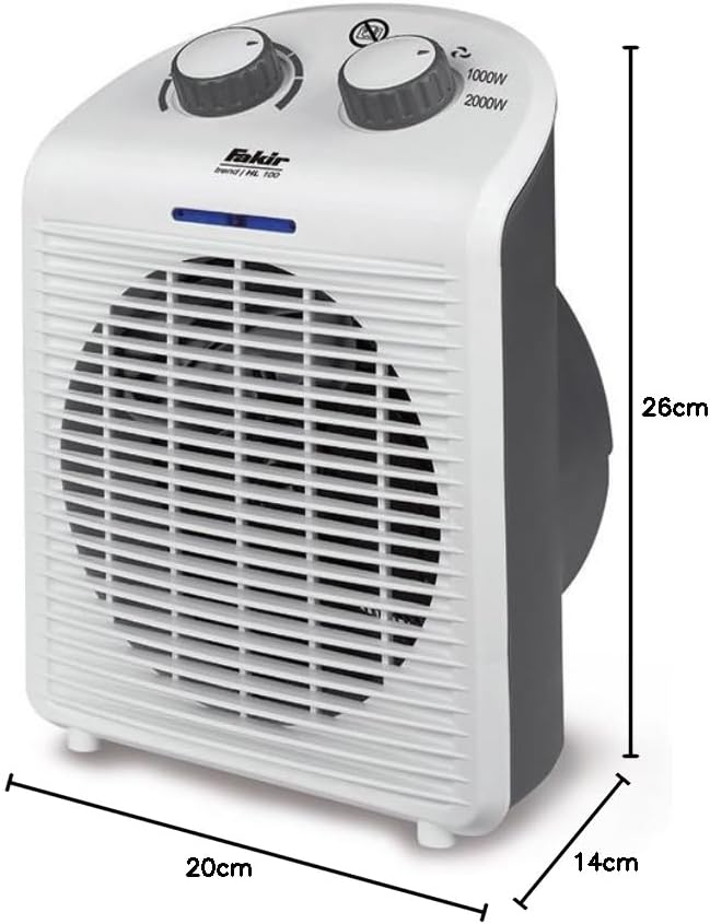 Fakir Trend HL 100 Heizlüfter Energiesparend – 2000 Watt, Mini-Heizlüfter mit Betriebskontrolleuchte
