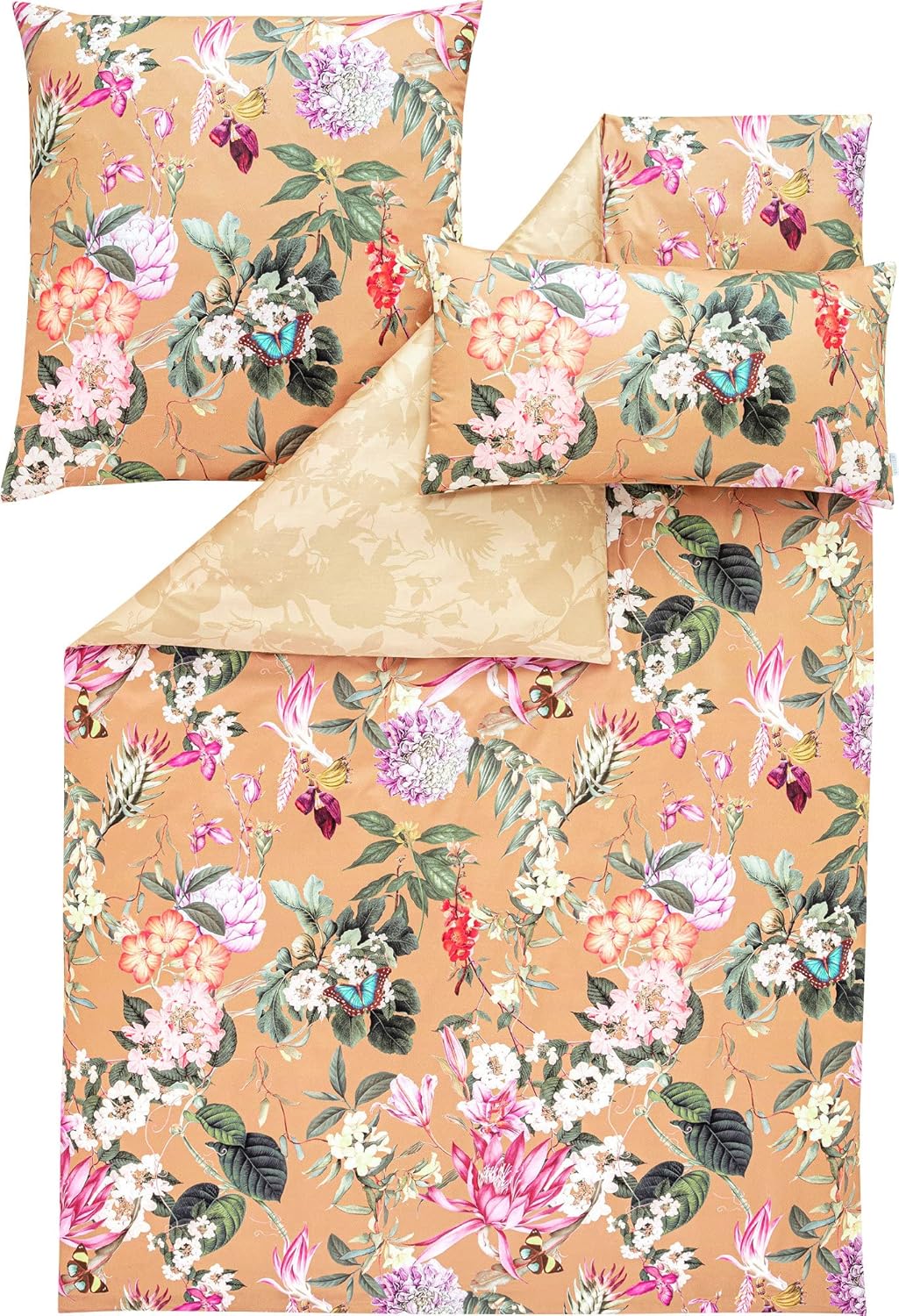 ESTELLA Mako-Satin Bettwäsche Fiore Messing 1 Bettbezug 155 x 200 cm + je 1 Kissenbezug 80 x 80 cm +